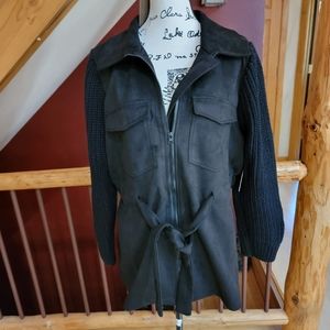 Black Zip Up Sweater with Belt Aliceblue XL